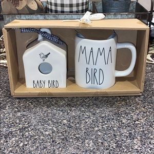 Rae Dunn Mama Bird mug and birdhouse set